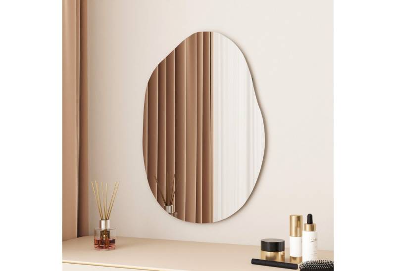 WDWRITTI Schminkspiegel Wand Kosmetikspiegel Wandmontage Wandspiegel Asymmetrisch Kieselstein (Dekospiegel Flurspiegel Modern Rahmenlos, 55x80cm), HD Spiegel mit Splitterschutzfolie von WDWRITTI