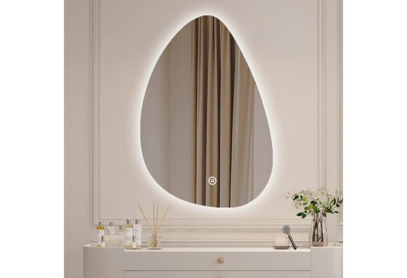 WDWRITTI Schminkspiegel Wand Kosmetikspiegel Wandspiegel Asymmetrisch Rahmenlos Wassertropfen (Dekospiegel Flurspiegel Modern Rahmenlos, 65x90, 55x80, 45x70cm), HD Spiegel mit Splitterschutzfolie von WDWRITTI