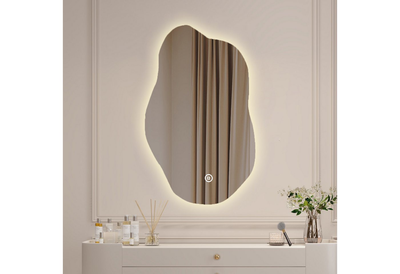 WDWRITTI Schminkspiegel Wand Kosmetikspiegel Wandspiegel Asymmetrisch Rahmenlos Wolke (Dekospiegel Flurspiegel Modern Rahmenlos, 62x90, 52x85cm), HD Spiegel mit Splitterschutzfolie von WDWRITTI