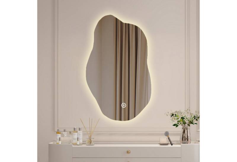 WDWRITTI Schminkspiegel Wand Kosmetikspiegel Wandspiegel Asymmetrisch Rahmenlos Wolke (Dekospiegel Flurspiegel Modern Rahmenlos, 62x90, 52x85cm), HD Spiegel mit Splitterschutzfolie von WDWRITTI