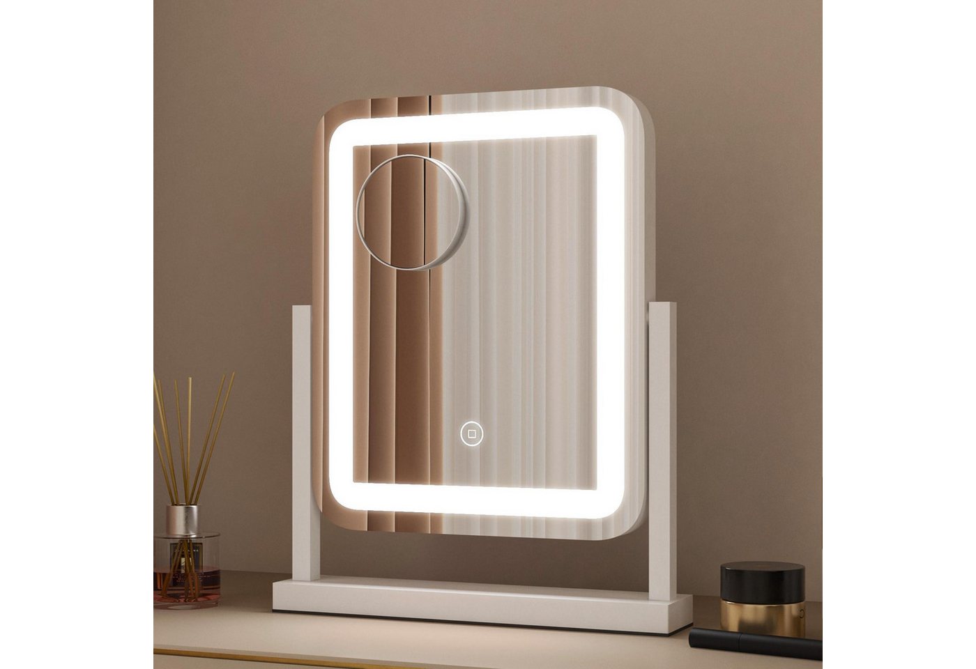 WDWRITTI Schminkspiegel mit Vergrösserung Beleuchtung LED Kosmetikspiegel 10 fach Tischspiegel (3Lichtmodi, Dimmbar, Speicherfunktion, Rechteckig, 31,5 x 10 x 39 cm), mit rutschfeste Pad & Netzadapter von WDWRITTI