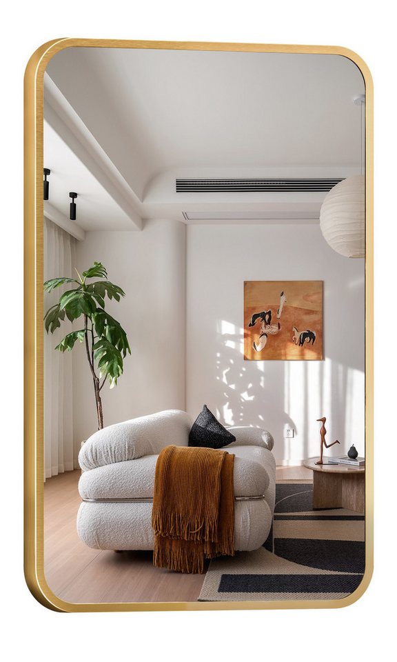 WDWRITTI Spiegel Dekospiegel Gold 80x60 50x70 60x40 Wandspiegel mit Alurahmen (Rechteckig, 5mm HD Kupfer- und bleifreier Spiegel), mit explosionsgeschützte membran von WDWRITTI