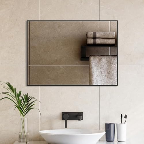 WDWRITTI Spiegel Schwarz Wandspiegel 50x70cm mit Schwarz Rahmen Spiegel für Schlafzimmer Wohnzimmer oder Badezimmer Rechteckiger Wandspiegel Aluminiumrahmen von WDWRITTI