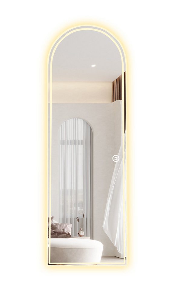 WDWRITTI Spiegel für Flur Schlafzimmer Wohnzimmer Wandspiegel 3Lichtfarben Dimmbar (Ganzkörperspiegel Rundbogen Oval mit Speicherfunktion, 140x40cm), Energiesparend, Touch oder Wandschalter von WDWRITTI