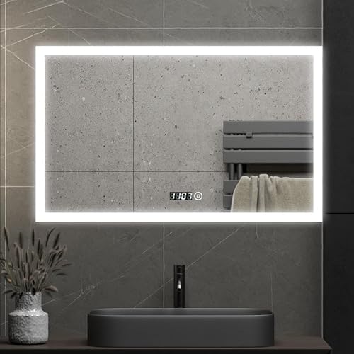 WDWRITTI Spiegel mit Beleuchtung LED 60x100cm Badspiegel Badezimmerspiegel 3 Lichtfarben Dimmbar Schminkspiegel Wandspiegel mit Touch-Schalter für Badezimmer von WDWRITTI