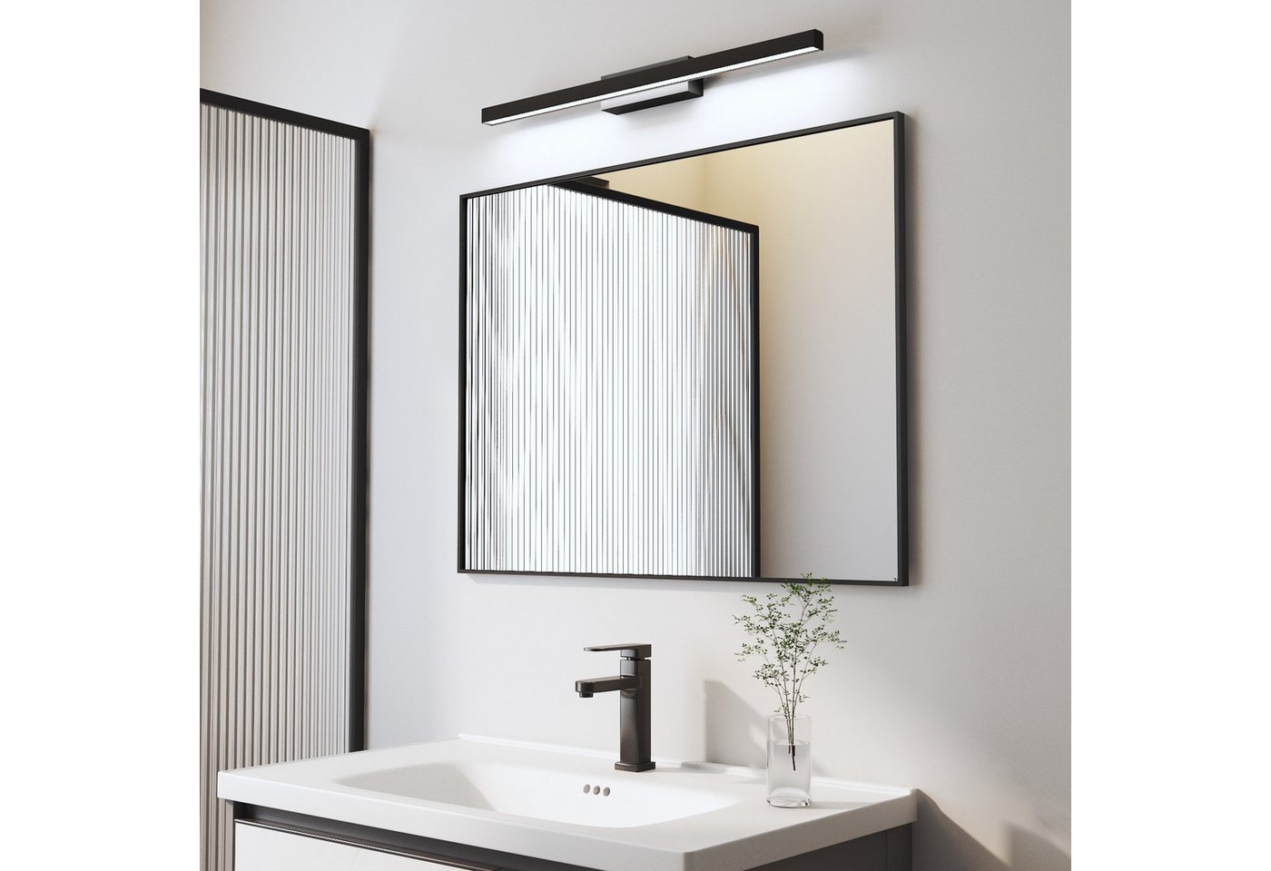 WDWRITTI Spiegel mit licht Badspiegel Wandspiegel mit 60cm LED Wandleuchte Kaltweiß (Eckig, 100x60, 80x60, 70x50, 60x40), HD Spiegel mit Metall Rahmen von WDWRITTI