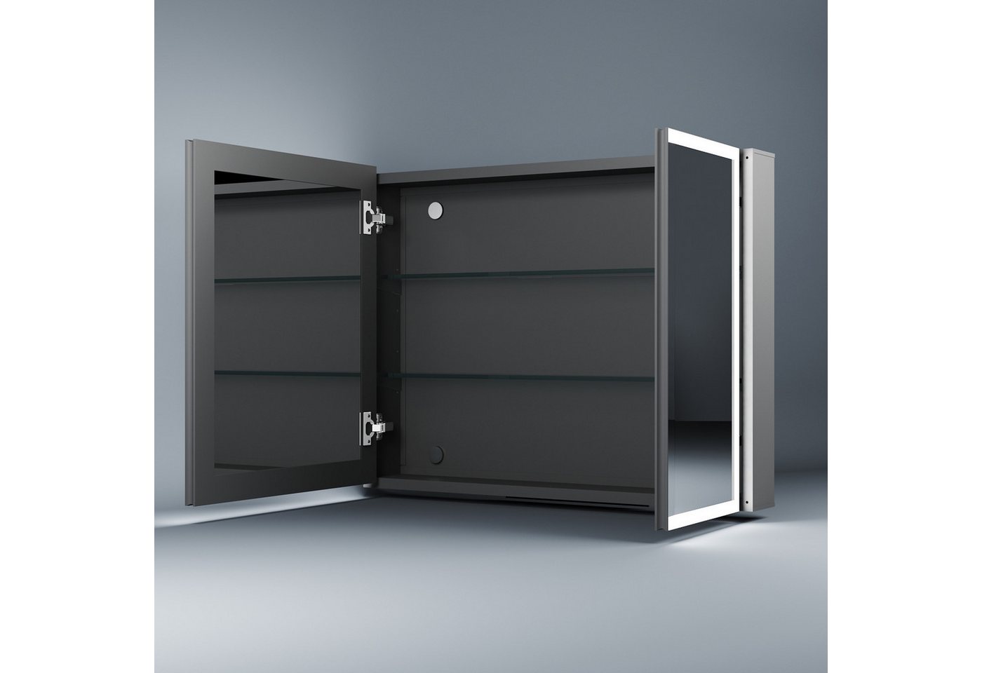 WDWRITTI Spiegelschrank Bad mit Beleuchtung 80 x 60 cm Badezimmerspiegelschrank LED 2 türen (Schrank Schwarz matt, Anti-fog, 3Lichtmodi, Dimmbar, Speicherfunktion, Doppelseitiger Spiegel, Verstellbare Glasböden) Alu-Schranktür, mit Netzadapter WDWRITTI Spiegelschrank Bad mit Beleuchtung 80 x 60 cm Badezimmerspiegelschrank LED 2 türen (Schrank Schwarz matt, Anti-fog, 3Lichtmodi, Dimmbar, Speicherfunktion, Doppelseitiger Spiegel, Verstellbare Glasböden) Alu-Schranktür, mit Netzadapter von WDWRITTI