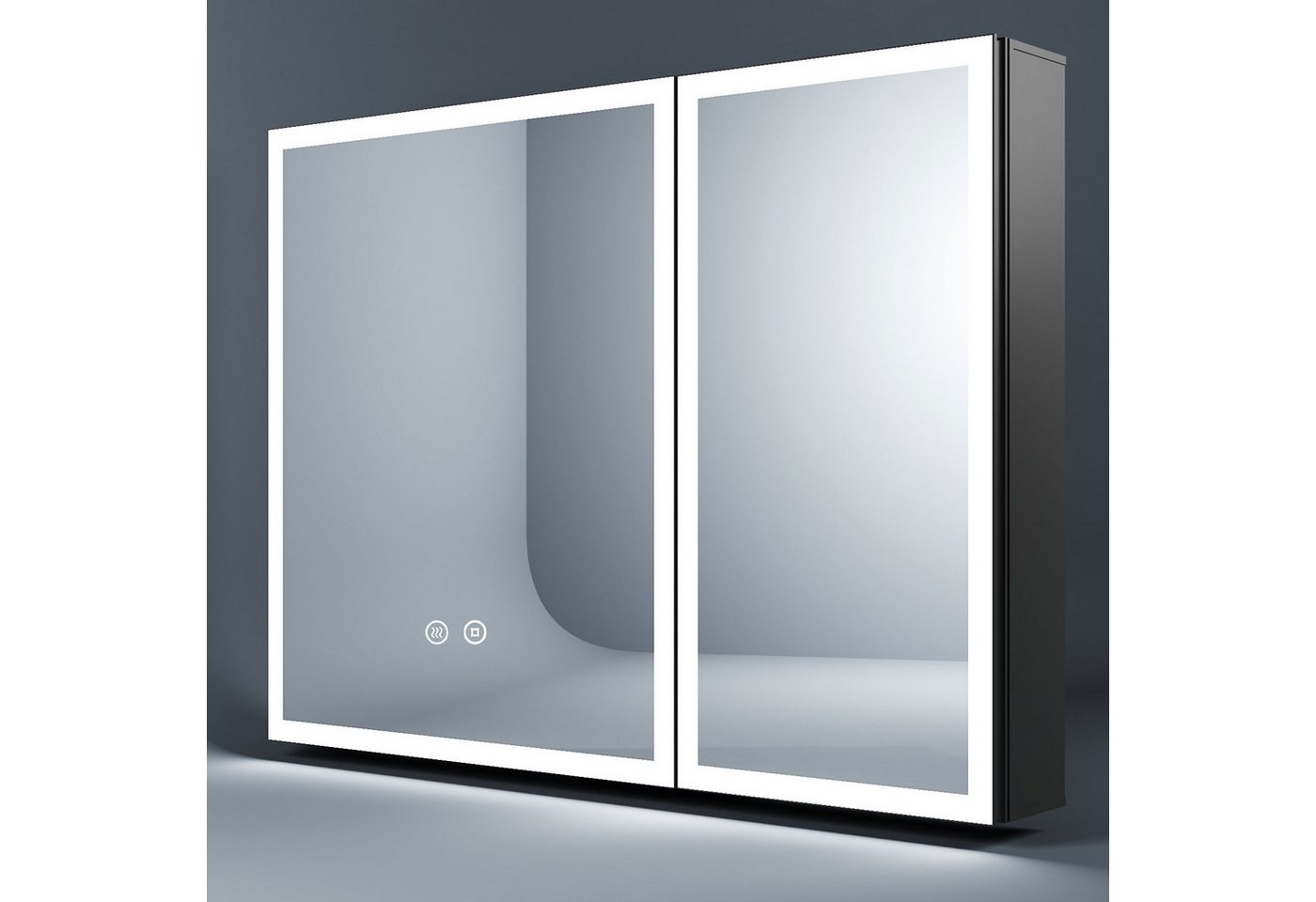WDWRITTI Spiegelschrank Bad mit Beleuchtung 80 x 60 cm Badezimmerspiegelschrank LED 2 türen (Schrank Schwarz matt, Anti-fog, 3Lichtmodi, Dimmbar, Speicherfunktion, Doppelseitiger Spiegel, Verstellbare Glasböden) Alu-Schranktür, mit Netzadapter WDWRITTI Spiegelschrank Bad mit Beleuchtung 80 x 60 cm Badezimmerspiegelschrank LED 2 türen (Schrank Schwarz matt, Anti-fog, 3Lichtmodi, Dimmbar, Speicherfunktion, Doppelseitiger Spiegel, Verstellbare Glasböden) Alu-Schranktür, mit Netzadapter von WDWRITTI