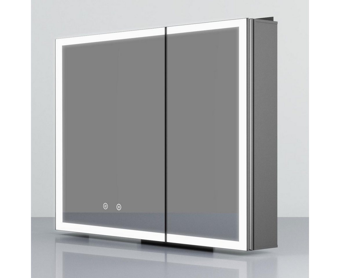 WDWRITTI Spiegelschrank Bad mit Beleuchtung 80 x 60 cm Badezimmerspiegelschrank LED 2 türen (Schrank Schwarz matt, Anti-fog, 3Lichtmodi, Dimmbar, Speicherfunktion, Doppelseitiger Spiegel, Verstellbare Glasböden) Alu-Schranktür, mit Netzadapter WDWRITTI Spiegelschrank Bad mit Beleuchtung 80 x 60 cm Badezimmerspiegelschrank LED 2 türen (Schrank Schwarz matt, Anti-fog, 3Lichtmodi, Dimmbar, Speicherfunktion, Doppelseitiger Spiegel, Verstellbare Glasböden) Alu-Schranktür, mit Netzadapter von WDWRITTI