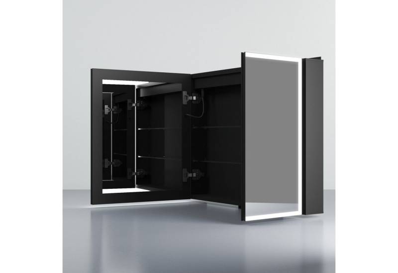 WDWRITTI Spiegelschrank Bad mit Beleuchtung 80 x 60 cm Badezimmerspiegelschrank LED 2 türen (Schrank Schwarz matt, Anti-fog, 3Lichtmodi, Dimmbar, Speicherfunktion, Doppelseitiger Spiegel, Verstellbare Glasböden) Aluminium Schrank, mit Netzadapter WDWRITTI Spiegelschrank Bad mit Beleuchtung 80 x 60 cm Badezimmerspiegelschrank LED 2 türen (Schrank Schwarz matt, Anti-fog, 3Lichtmodi, Dimmbar, Speicherfunktion, Doppelseitiger Spiegel, Verstellbare Glasböden) Aluminium Schrank, mit Netzadapter von WDWRITTI