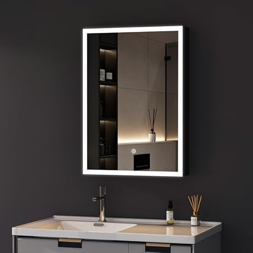 WDWRITTI Spiegelschrank Badezimmerschrank mit Beleuchtung 70x50x12,5cm, LED Spiegel Hängeschrank mit 3 Farbtemperaturen, Rechteckiges Medizinschrank Aufbewahrungsschrank mit Touch von WDWRITTI