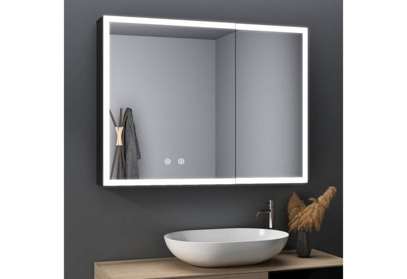 WDWRITTI Spiegelschrank Schwarz mit beleuchtung 3Lichtmodi Dimmbar Kalt/Neutral/Warmweiß (Badezimmerspiegelschrank mit LED 2 türen 80x12,5x60cm, Anti-fog, Speicherfunktion, Doppelseitiger Spiegel, Alu Schrank) Full Surround Light Strip, mit Netzadapter WDWRITTI Spiegelschrank Schwarz mit beleuchtung 3Lichtmodi Dimmbar Kalt/Neutral/Warmweiß (Badezimmerspiegelschrank mit LED 2 türen 80x12,5x60cm, Anti-fog, Speicherfunktion, Doppelseitiger Spiegel, Alu Schrank) Full Surround Light Strip, mit Netzadapter von WDWRITTI