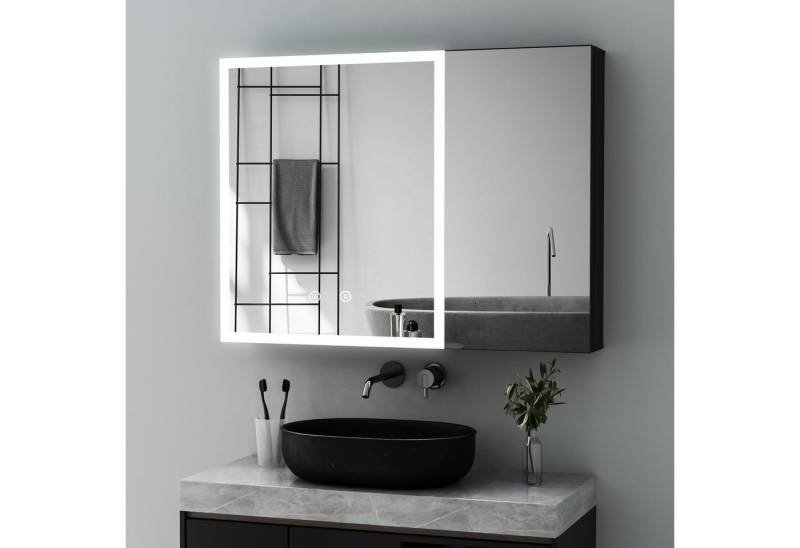 WDWRITTI Spiegelschrank Schwarz mit beleuchtung 3Lichtmodi Dimmbar Kalt/Neutral/Warmweiß (Badezimmerspiegelschrank mit LED 2 türen 80x12,5x60cm, Anti-fog, Speicherfunktion, Doppelseitiger Spiegel, Alu Schrank) Full Surround Light Strip, mit Netzadapter WDWRITTI Spiegelschrank Schwarz mit beleuchtung 3Lichtmodi Dimmbar Kalt/Neutral/Warmweiß (Badezimmerspiegelschrank mit LED 2 türen 80x12,5x60cm, Anti-fog, Speicherfunktion, Doppelseitiger Spiegel, Alu Schrank) Full Surround Light Strip, mit Netzadapter von WDWRITTI