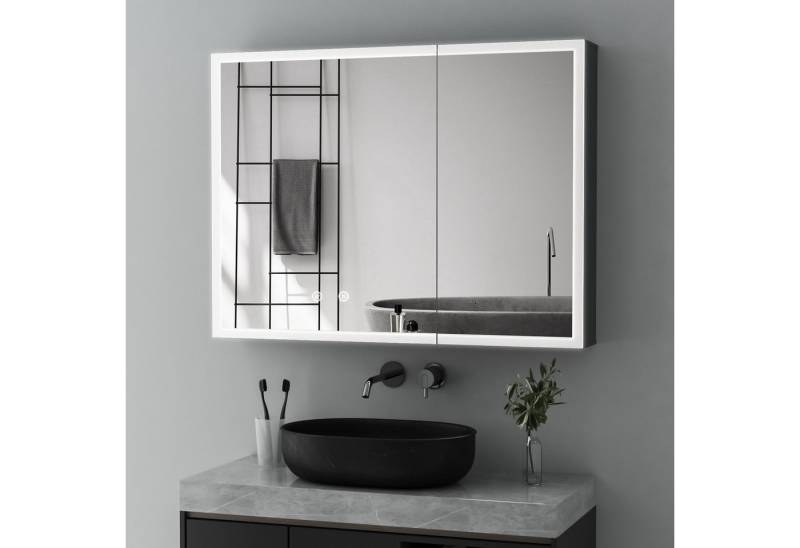 WDWRITTI Spiegelschrank Schwarz mit beleuchtung 3Lichtmodi Dimmbar Kalt/Neutral/Warmweiß (Badezimmerspiegelschrank mit LED 2 türen 80x12,5x60cm, Anti-fog, Speicherfunktion, Doppelseitiger Spiegel, Alu Schrank) Full Surround Light Strip, mit Netzadapter WDWRITTI Spiegelschrank Schwarz mit beleuchtung 3Lichtmodi Dimmbar Kalt/Neutral/Warmweiß (Badezimmerspiegelschrank mit LED 2 türen 80x12,5x60cm, Anti-fog, Speicherfunktion, Doppelseitiger Spiegel, Alu Schrank) Full Surround Light Strip, mit Netzadapter von WDWRITTI