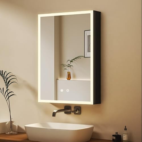 WDWRITTI Spiegelschrank mit Beleuchtung 50x70cm LED Badezimmerschrank, Dimmbar Bad Spiegel Badschrank Medizinschrank mit Anti-Beschlag-Funktion, 2 Glasablage, Steckdose von WDWRITTI