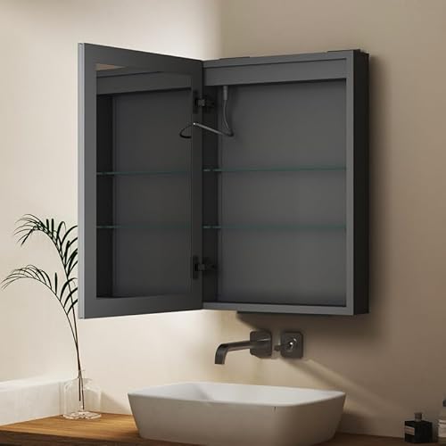 WDWRITTI Spiegelschrank mit Beleuchtung 50x70cm LED Badezimmerschrank, Dimmbar Bad Spiegel Badschrank Medizinschrank mit Anti-Beschlag-Funktion, 2 Glasablage von WDWRITTI