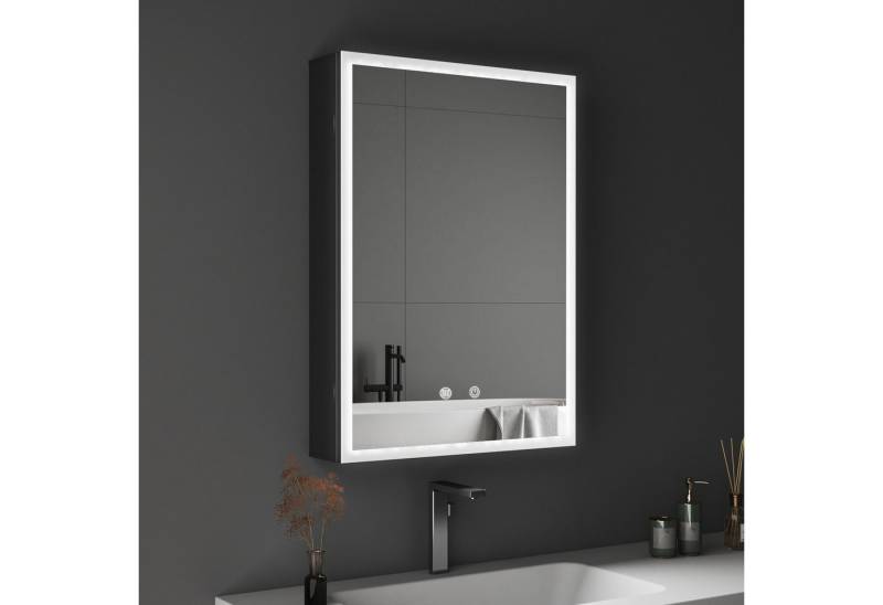 WDWRITTI Spiegelschrank mit Beleuchtung LED Spiegelschrank Bad mit beleuchtung 50x70x13cm (Badezimmerspiegelschrank mit licht, Anti-fog, 3Lichtmodi, Dimmbar, Speicherfunktion) Doppelseitiger Spiegel, Alu-Schranktür, mit Netzadapter von WDWRITTI