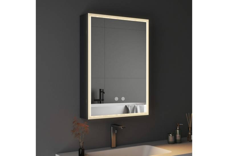 WDWRITTI Spiegelschrank mit beleuchtung 3Lichtmodi Dimmbar Badezimmerspiegelschrank LED 50x70 (LED Wandschrank Hängeschrank Schwarz 1 türig, Speicherfunktion, Doppelseitiger Spiegel) Soft-Close-Funktion, IP44, mit Netzstecker von WDWRITTI