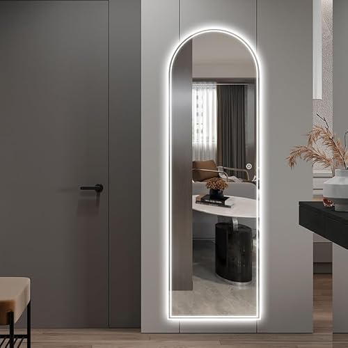 WDWRITTI Standspiegel mit Beleuchtung 50x150cm Bogen, Ganzkörperspiegel 3 Lichtfarbe Dimmbare 3000-6500K Lichtspiegel mit Touchschalter, 10-fache Vergrößerung, Bogenspiegel für Flur, Wohn-, Schlaf- von WDWRITTI