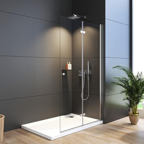 WDWRITTI Walk in Duschwand, 75x185 cm Falttür Begehbare Dusche Duschkabine Duschtrennwand 6mm ESG Sicherheitsglas Beschichtung von WDWRITTI