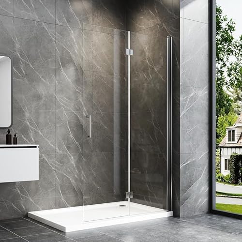 WDWRITTI Walk-in Falttür Duschwand 90x195cm Faltbar Glas Duschabtrennung, Walk in Faltbare Duschkabine Dusche aus 6mm NANO ESG-Sicherheitsglas, 90cm Duschtür Duschtrennwand von WDWRITTI