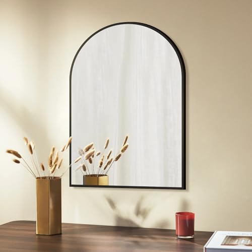 WDWRITTI Wandspiegel 50x70cm Halbrund Spiegel mit Schwarz Metallrahmen, Badspiegel HD Groß Kosmetikspiegel Metall Rahmen Spiegel für Badezimmer Wohnzimmer Waschräume Schlafzimmer von WDWRITTI