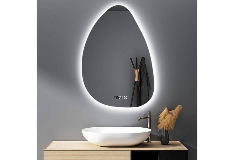 WDWRITTI Wandspiegel mit beleuchtung Badspiegel LED Touch Modern Dreifarbiges Dimmbar (LED Spiegel Bad Schminkspiegel Dekospiegel, Wolke, Wassertropfen, Stein), LED Multifunktionspiegel, Asymmetrisch Spiegel von WDWRITTI