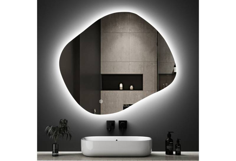 WDWRITTI Wandspiegel mit beleuchtung Badspiegel LED Touch Modern Dreifarbiges Dimmbar (LED Spiegel Bad Schminkspiegel Dekospiegel, Wolke, Wassertropfen, Stein), LED Multifunktionspiegel, Asymmetrisch Spiegel von WDWRITTI