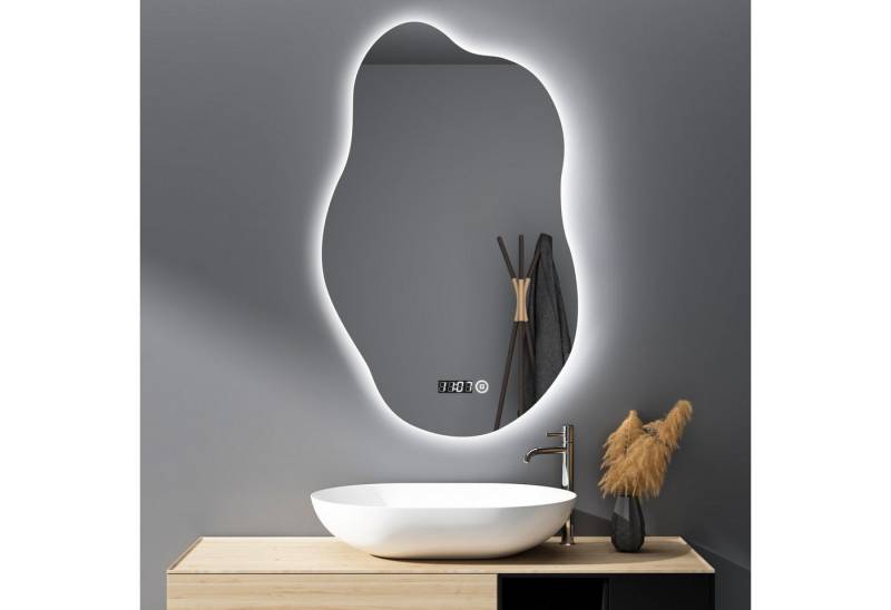 WDWRITTI Wandspiegel mit beleuchtung Badspiegel LED Touch Modern Dreifarbiges Dimmbar (LED Spiegel Bad Schminkspiegel Dekospiegel, Wolke, Wassertropfen, Stein), LED Multifunktionspiegel, Asymmetrisch Spiegel von WDWRITTI