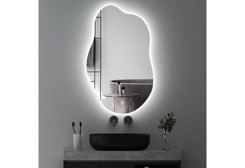 WDWRITTI Wandspiegel mit beleuchtung Badspiegel LED Touch Modern Dreifarbiges Dimmbar (LED Spiegel Bad Schminkspiegel Dekospiegel, Wolke, Wassertropfen, Stein), LED Multifunktionspiegel, Asymmetrisch Spiegel von WDWRITTI