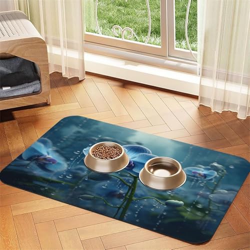Rain and Orchids Haustierfuttermatte, 60 x 40 cm, saugfähig, rutschfest, PU-Leder, Futtermatte für Hunde und Katzen, Gummiunterseite, schnell trocknend, rollbar, Haustiernapf, Tischset Rain and Orchids Haustierfuttermatte, 60 x 40 cm, saugfähig, rutschfest, PU-Leder, Futtermatte für Hunde und Katzen, Gummiunterseite, schnell trocknend, rollbar, Haustiernapf, Tischset von WDXQHY