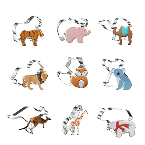 WDYJMALL 9er Set Ausstechformen Tier - Tiger, Elefant, Kamel, Löwe, Fuchs, Koala, Känguru, Giraffe, Eisbär - A von WDYJMALL