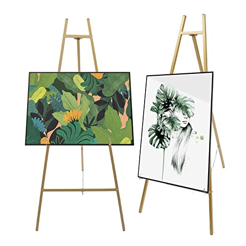 Goldene Staffelei Ständer Set (2er Pack) - Hochwertige Stahlrohr Staffelei für Hochzeiten, max. 5kg Tragkraft, höhenverstellbar (50-104cm), klappbar - Champagner Gold für Bilder, Poster & Gemälde von WDZCZDoo