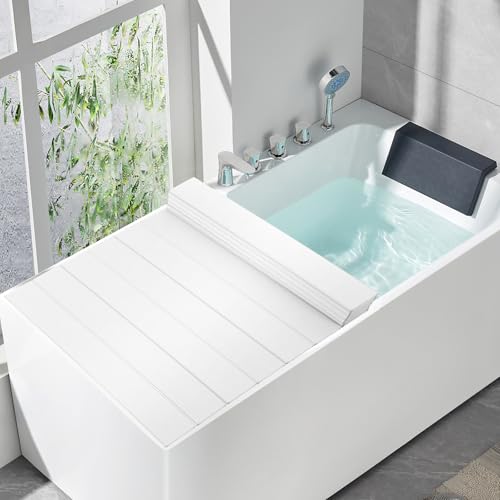 Faltbare Badewannenabdeckung (170x75cm) - PVC mit Holzoptik, Tragkraft 5kg - Wärmespeichernd, als Tablett & Haustierschutz von WDZCZDoo