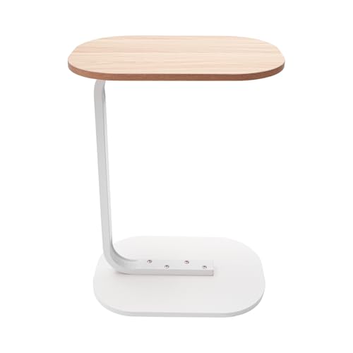 C-förmiger Beistelltisch Side Table, Beistelltisch C-Form aus MDF & Eisen mit Großer Ablagefläche für Wohnzimmer, Schlafzimmer, Büro (Holzfarbe) von WDZCZDoo