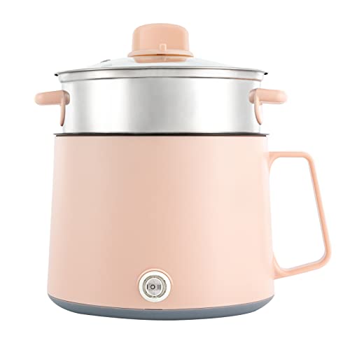 Elektrischer Mini Kochtopf 1.7L mit Dampfgarer - 300W/600W Doppelte Leistung - Edelstahl Antihaft-Beschichtung - Für Wohnheim, Büro & Reisen - Rosa von WDZCZDoo