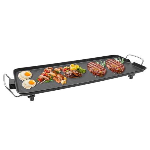 Elektrischer Tischgrill mit Antihaftbeschichtung, 68 * 28cm Grillplatte, 5 Stufen Thermostat Elektro Grill, Extragroße Grillfläche für bis zu 6 Personen, 1500W, Indoor/Outdoor von WDZCZDoo