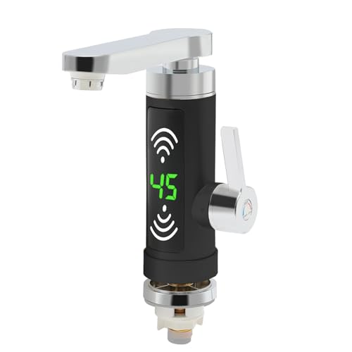 Elektrischer Wasserhahn, Sofortiger Heißwasserhahn – 3000W Schnellheizung, 360° drehbar, LED-Temperaturdisplay, spritzwassergeschützt (Schwarz/Silber) – Ideal für Küche & Bad von WDZCZDoo
