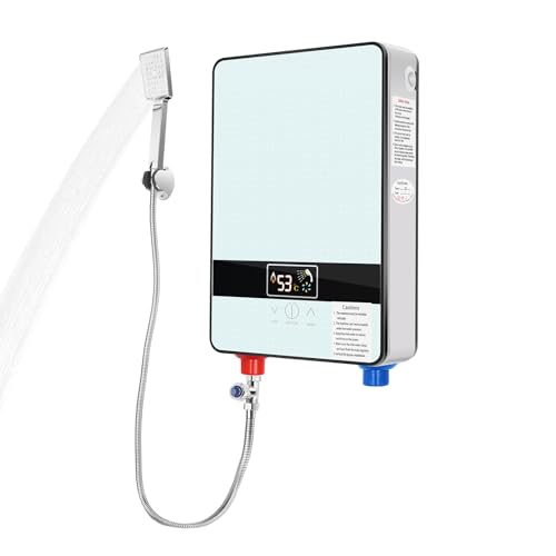 Elektronischer Durchlauferhitzer, 6500W Mini Instant Warmwasserbereiter mit Mit LED-Display & Duschset, für Badezimmer Küche von WDZCZDoo
