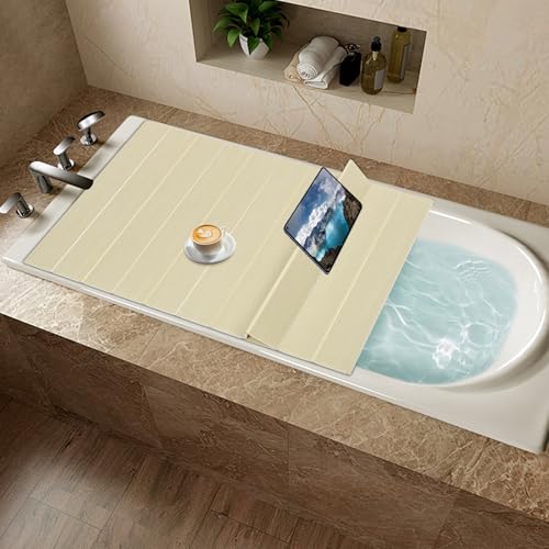 Faltbare Badewannenabdeckung 170x70cm | PVC mit Holzoptik | 5kg Ablagefläche | Staubschutz & Wärmespeicher | Gelb Modern für Badewannen ≤ 170cm von WDZCZDoo