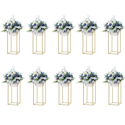 WDZCZDoo 10 Stück Gold Blumenständer, (24x24x60cm) - Eisen mit Kunststoff-Verbindern, 10kg Tragkraft pro Ständer - Für Hochzeiten/Events von WDZCZDoo
