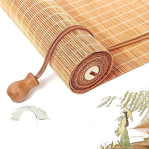 Retro Bambus Rollo Jalousine Bambusrollo, 65% Verdunkelungsrollo Bambus Raffrollo, Innen/außen-bambusrollo, Natur Holzrollos, Sonnenschutz und Sichtschutz, Anpassbar,B1,100 * 120cm(W*H) von WDZDMYL