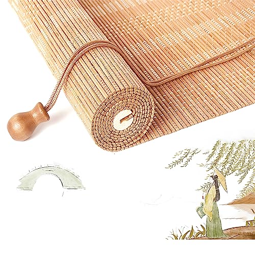 Retro Bambus Rollo Jalousine Bambusrollo, 65% Verdunkelungsrollo Bambus Raffrollo, Innen/außen-bambusrollo, Natur Holzrollos, Sonnenschutz und Sichtschutz, Anpassbar,C,70 * 100cm(W*H) von WDZDMYL