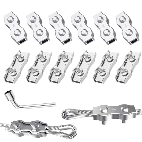Duplex Klemme Seilverbinder M4 Drahtseilklemme 12Stk 304 Edelstahl Drahtseilklemmen 4mm für Drahtseil Wäscheleine Markise Fixiert (M4) von WDZGX
