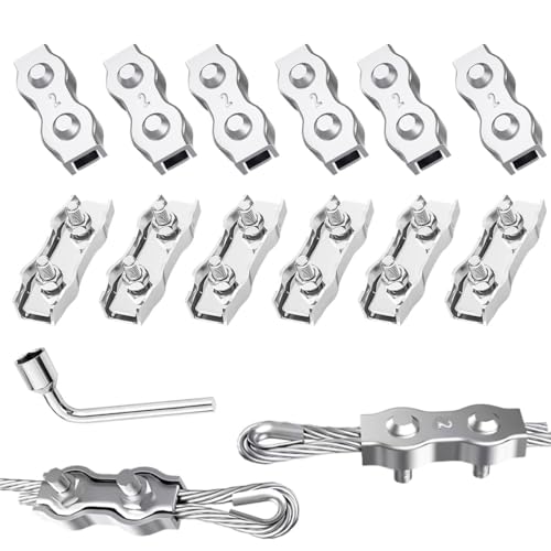 Duplex Klemme Seilverbinder M2 Drahtseilklemme 12stk 304 Edelstahl Drahtseilklemmen 2mm für Drahtseil Wäscheleine Markise Fixiert (M2) von WDZGX