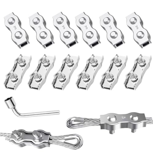 Duplex Klemme Seilverbinder M3 Drahtseilklemme 12stk 304 Edelstahl Drahtseilklemmen 3mm für Drahtseil Wäscheleine Markise Fixiert (M3) von WDZGX
