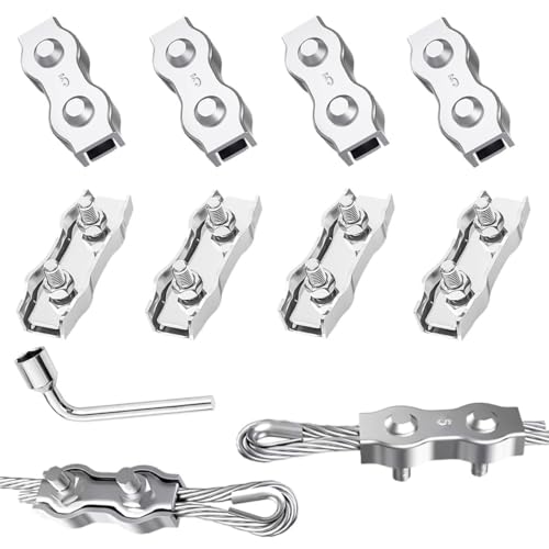 Duplex Klemme Seilverbinder M5 Drahtseilklemme 8stk 304 Edelstahl Drahtseilklemmen 5mm für Drahtseil Wäscheleine Markise Fixiert (M5) von WDZGX