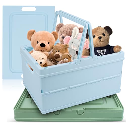 Faltbare Aufbewahrungskorb Klappkiste Groß 34 * 24.4 * 18.5cm Klappbox Klappkorb Klappkisten mit Henkel Deckel für Schrank Bücherregal Badezimmer Schlafzimmer Küche Arbeitszimmer Büro (2er Set) von WDZGX