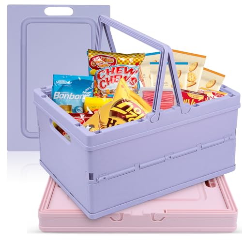 WDZGX Faltbare Aufbewahrungskorb Klappkiste Groß 34 * 24.4 * 18.5cm Klappbox Klappkorb Klappkisten mit Henkel Deckel für Schrank Bücherregal Badezimmer Schlafzimmer Küche Arbeitszimmer Büro (2er Set) von WDZGX