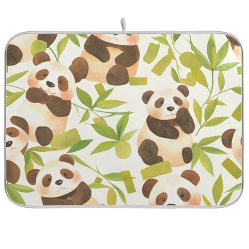 Abtropfmatte, Motiv: niedlicher chinesischer Panda, grüne Blätter, saugfähig, Mikrofaser, 45,7 x 61 cm von WDdZzyy